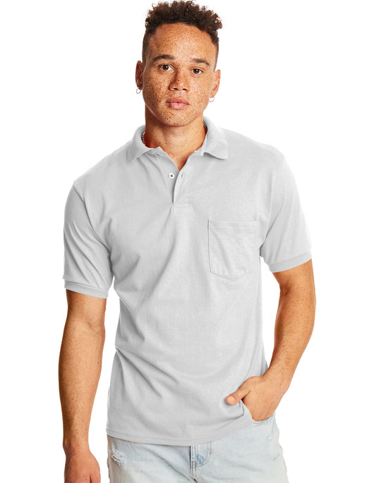 Hanes Mens CottonBlend® EcoSmart® Jersey Polo With Pocket 2-Pack