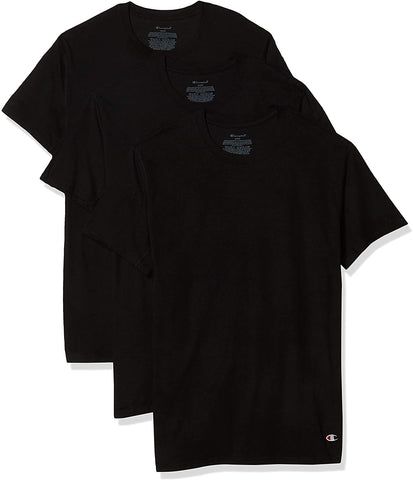 Champion Mens Vented Crew Undershirts 3-pack, L, Black