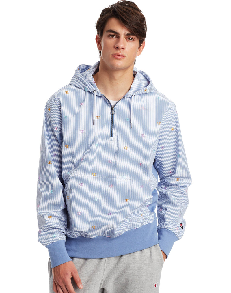 Champion Life Mens Seersucker Hoodie, XS, Frontier Blue