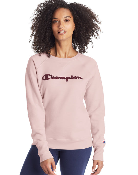 Champion Womens Powerblend Fleece Boyfriend Crew, XXL, Hush Pink
