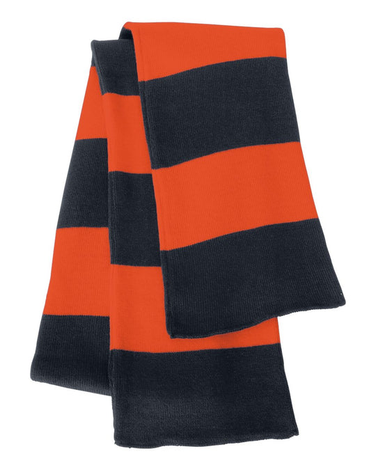 Sportsman Rugby-Striped Knit Scarf, One Size, White/Heather Grey