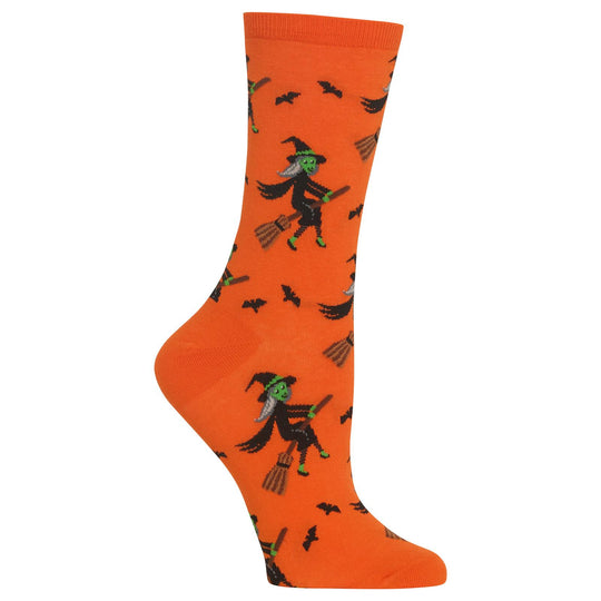 Hot Sox Womens Witch on a Broom Crew Socks