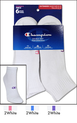 Champion Performance Quarter-Crew Women's Athletic Socks 6 Pairs