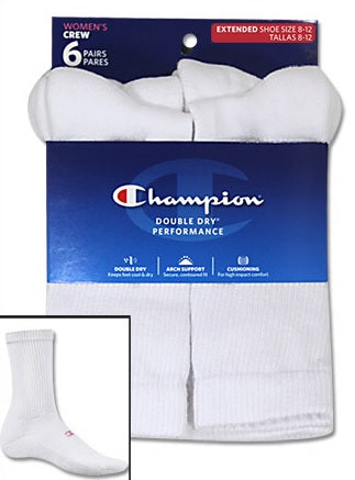 Champion Double Dry Performance Women's Crew Socks 6 Pairs