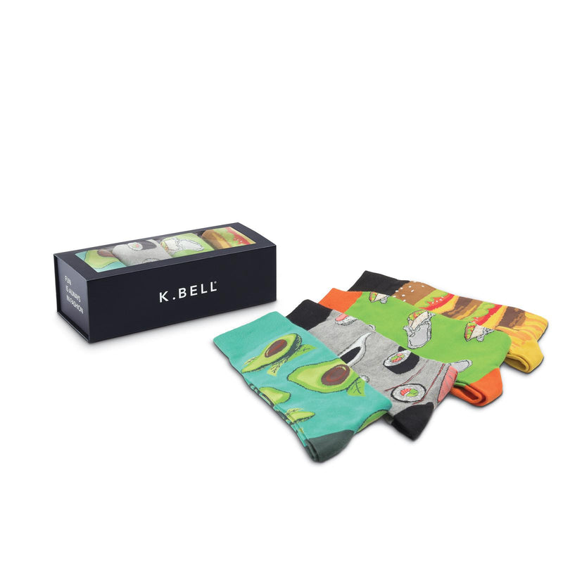 K. Bell Mens Fun Food Crew Socks 4-Pair Gift Box