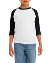 Gildanv Youth Heavy Cotton 3/4 Raglan T-Shirt, XS, White/Royal
