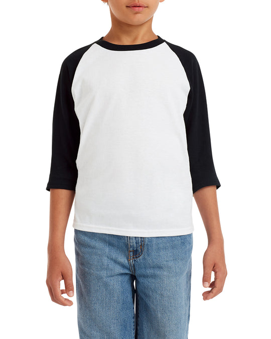 Gildanv Youth Heavy Cotton 3/4 Raglan T-Shirt, XS, White/Royal