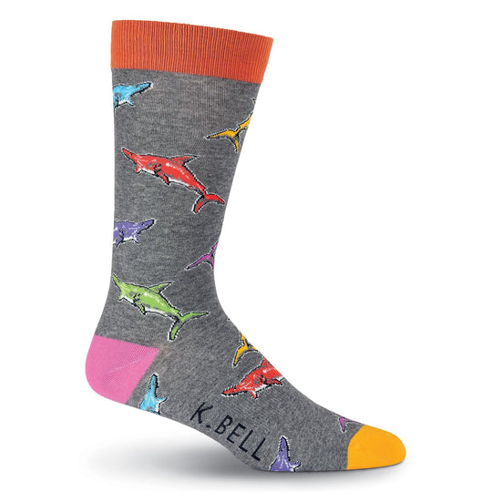 K. Bell Mens Rainbow Sharks Crew Socks