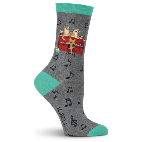 K. Bell Womens Piano Cat Crew Socks