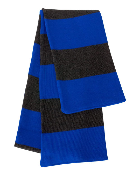Sportsman Rugby-Striped Knit Scarf, One Size, White/Heather Grey