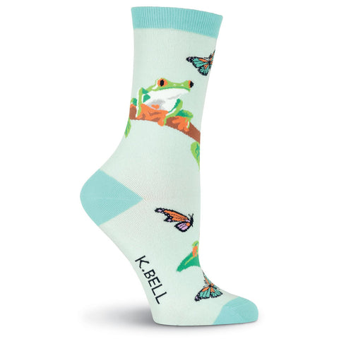 K. Bell Womens Rainforest Frog Crew Socks