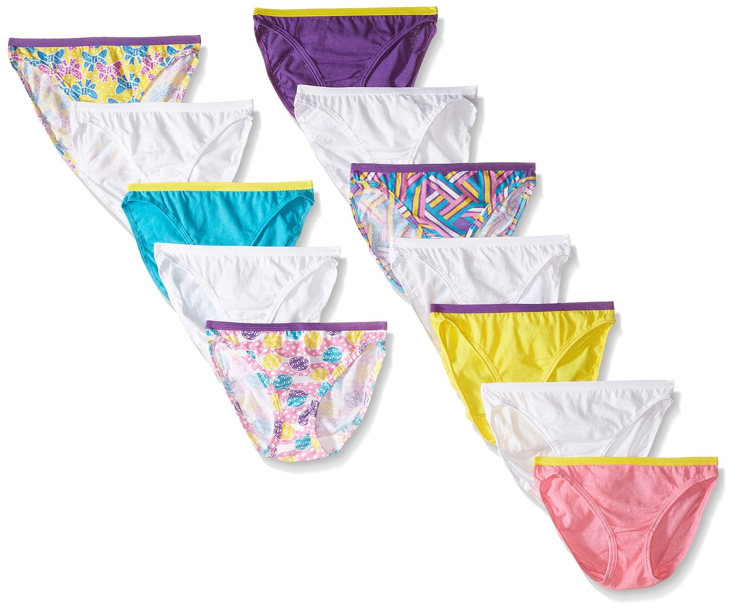 Fruit of the Loom Girls Assorted Cotton Brief Underwear, 12 Pack Panties  Sizes 4 - 14 