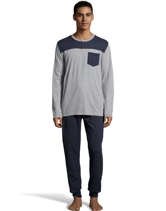 Hanes Mens 1901 Heritage Henley with front and back Yolk and Jogger Pant Set