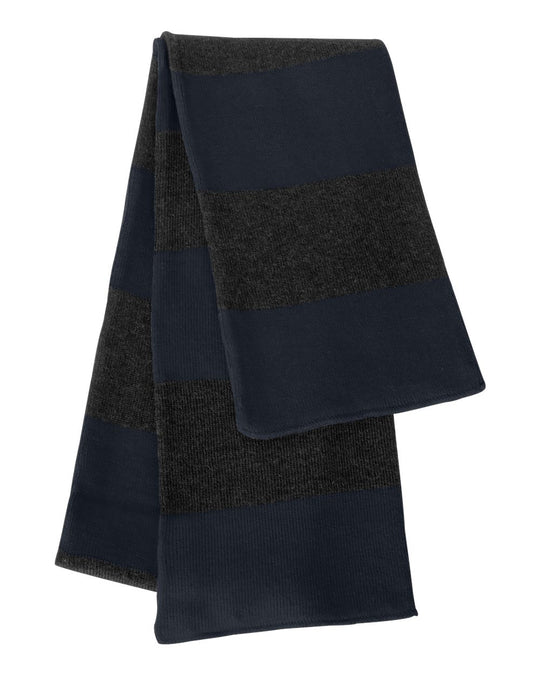 Sportsman Rugby-Striped Knit Scarf, One Size, White/Heather Grey