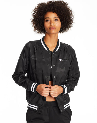 Champion Life Womens Bomber Camo Jacket, L, Black Camo