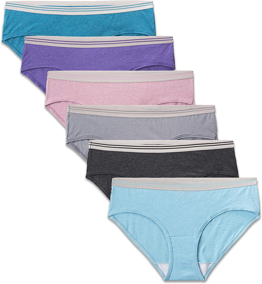 Fruit Of The Loom Womens Cotton Hipster Panties 6-Pack, 5, Assorted Heathers