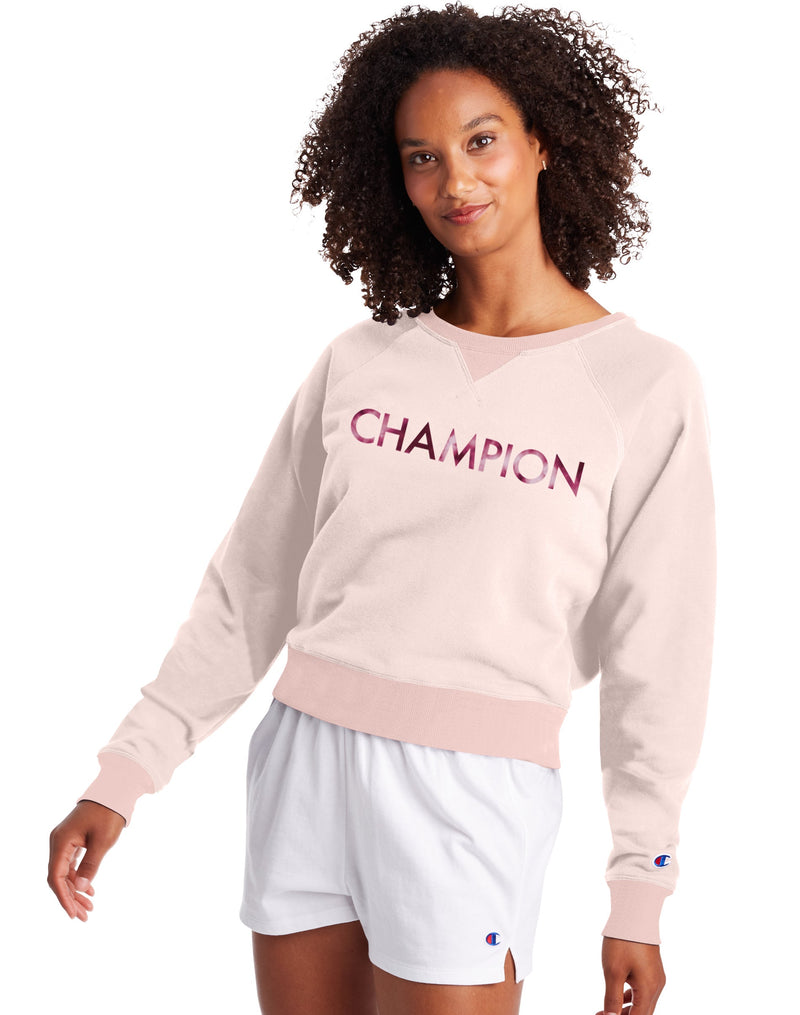Champion Womens Campus French Terry Crew, L, Hush Pink