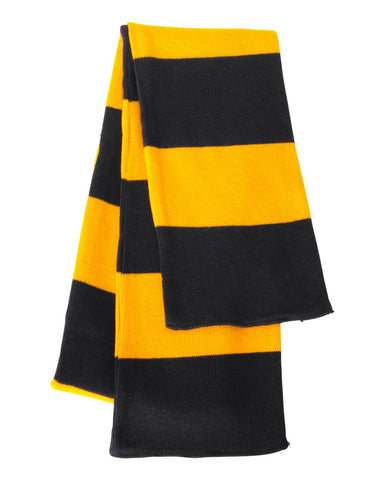 Sportsman Rugby-Striped Knit Scarf, One Size, White/Heather Grey