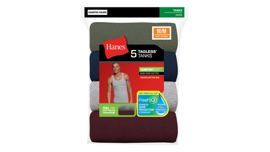 Hanes Mens FreshIQ ComfortSoft Dyed Assorted Tank Undershirt 5-Pack