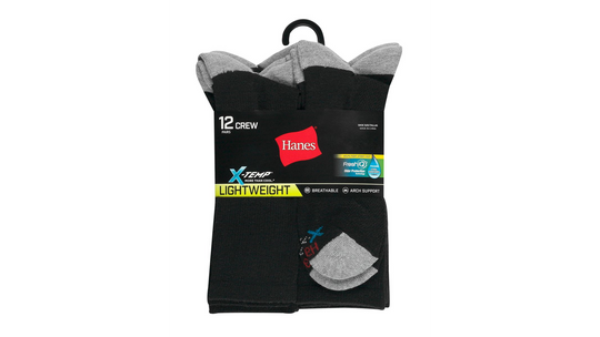 Hanes Mens FreshIQ X-Temp Crew Socks 12-Pack