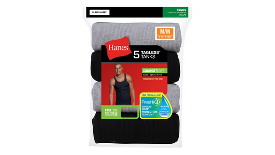 Hanes Mens FreshIQ ComfortSoft Dyed Black/Grey Tank Undershirt 5-Pack
