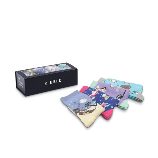 K. Bell Womens Cats Crew Socks Gift Box 4-Pair