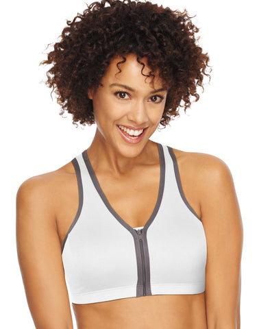Hanes Womens ComfortFlex Fit Easy On Zip Front Wirefree Sports Bra