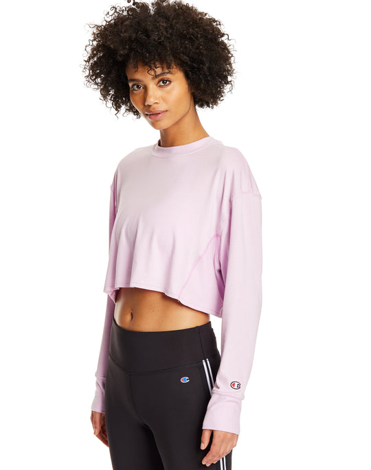 Champion Womens Long-Sleeve Cropped Crew Tee, L, Black