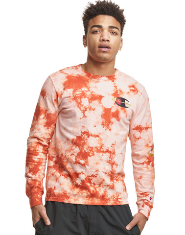 Champion Life Mens Heritage Scrunch Tie-Dye Long-Sleeve Tee, S, Burnt Orange