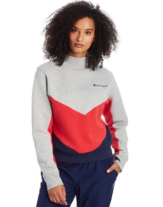 Champion Womens Campus Fleece Mock Neck Crew, L