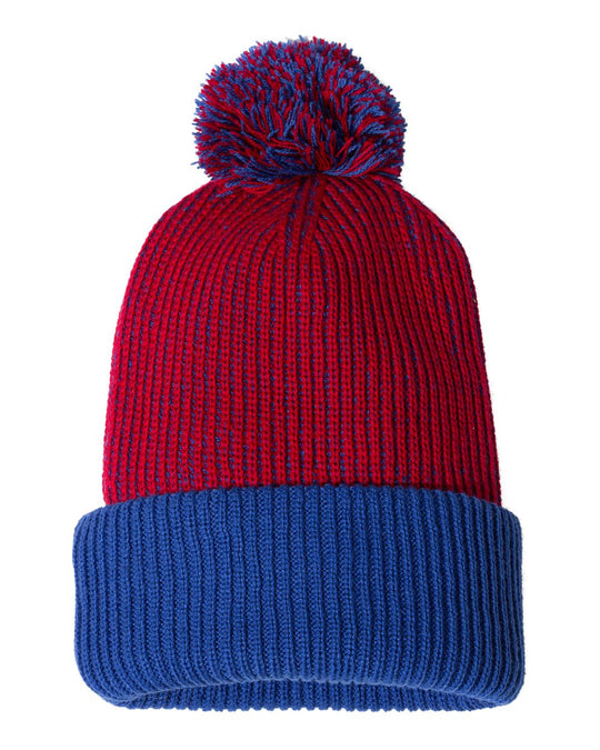 Sportsman 12 Knit Speckled Pom-Pom Beanie , One Size, Red/Royal