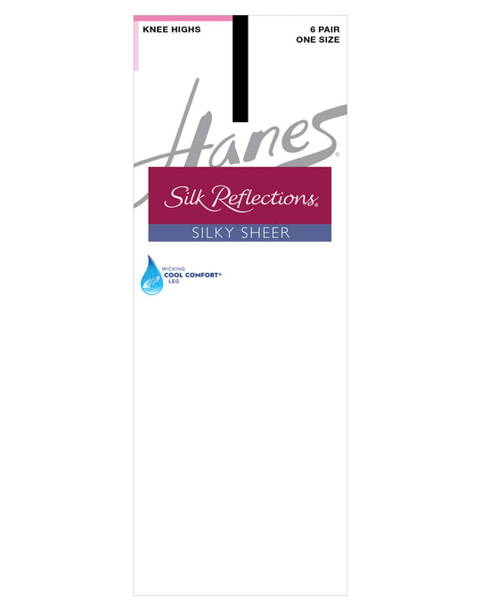 Hanes Womens Silk Reflections Knee Highs, Reinforced Toe 6-Pack
