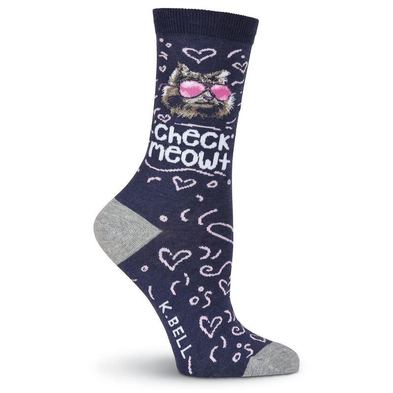 K. Bell Womens Check Meowt Crew Socks