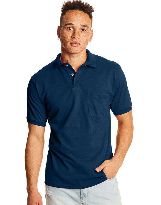 Hanes Mens CottonBlend® EcoSmart® Jersey Polo With Pocket 2-Pack