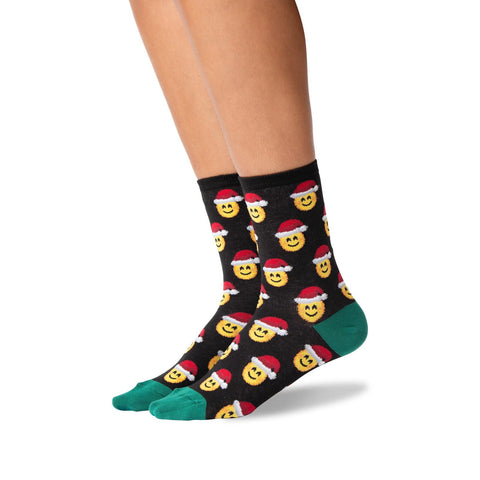 Hot Sox Womens Santa Smile Emoji Crew Socks