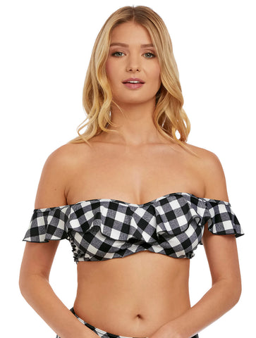 Freya Womens Totally Check Bardot Bikini Top