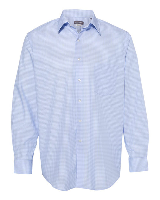 Van Heusen Mens Broadcloth Point Collar Check Shirt, XL, Silver Combo