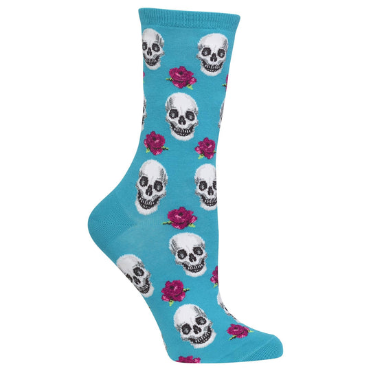 Hot Sox Womens Skull and Roses Crew Socks