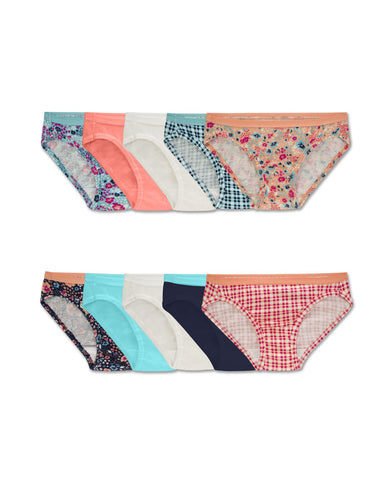 Fruit Of The Loom Girls Assorted Cotton Bikini 10 Pack, 8, Assorted