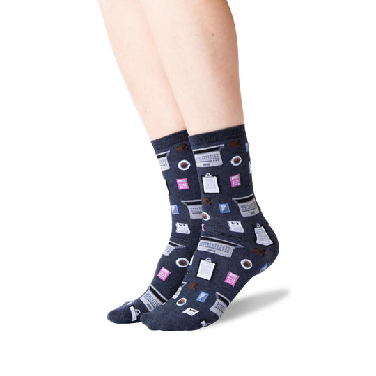 Hot Sox Womens Accountant Crew Socks, Womens Shoe Size 4-10.5, Denim Heather