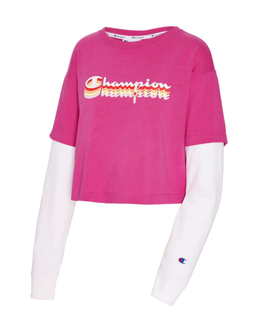 Champion Womens Middleweight Cropped Two-fer Tee