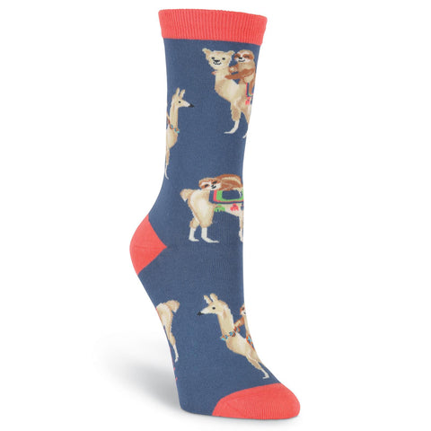 K. Bell Womens Sloths Riding Llamas Crew Socks