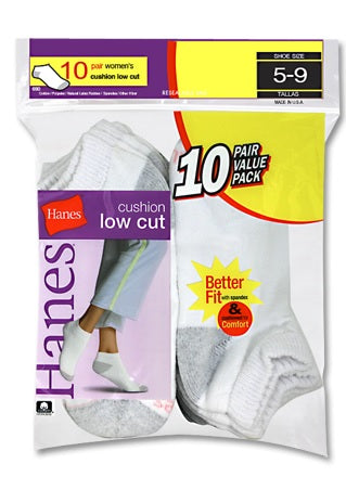 Hanes Cushioned Women's Low-Cut Athletic Socks 10-Pack
