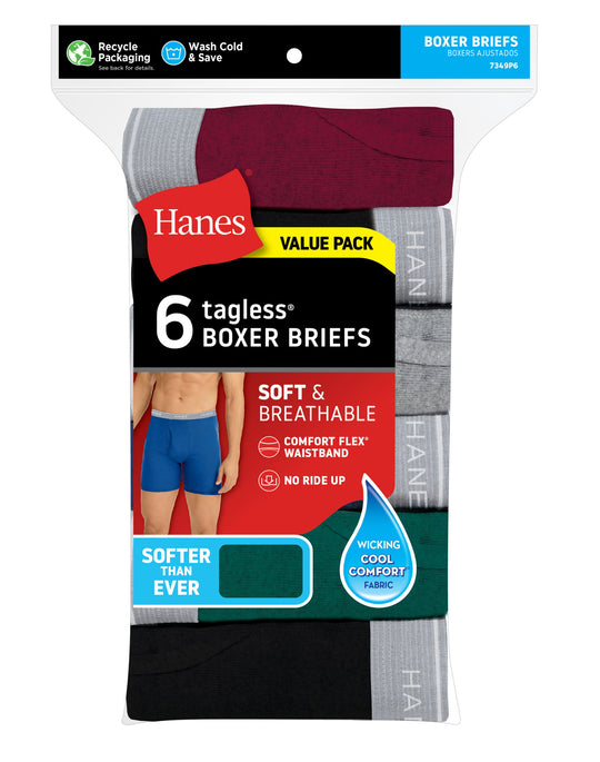 Hanes Men's Tagless® Boxer Briefs, 6-Pack
