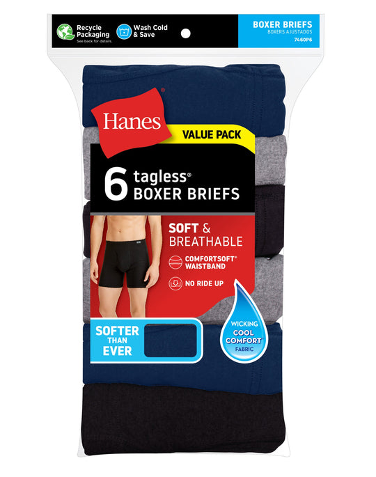 Hanes Men's Tagless® Boxer Briefs, 6 Pack