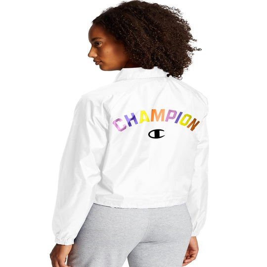 Champion Womens Cropped Coaches Jacket, XS, White