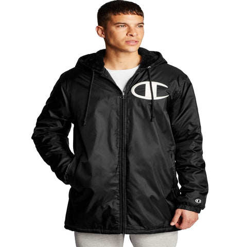 Champion Life Mens Sherpa-Lined Stadium Jacket, L, Black