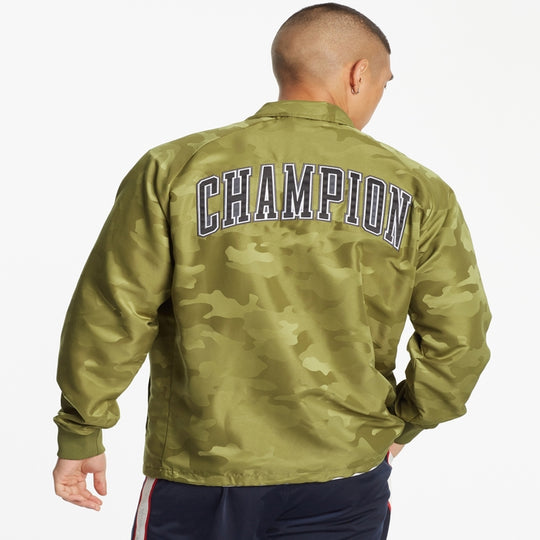 Champion Life Mens Camo Coaches Jacket, M, Olive Khaki Jacquard Camo