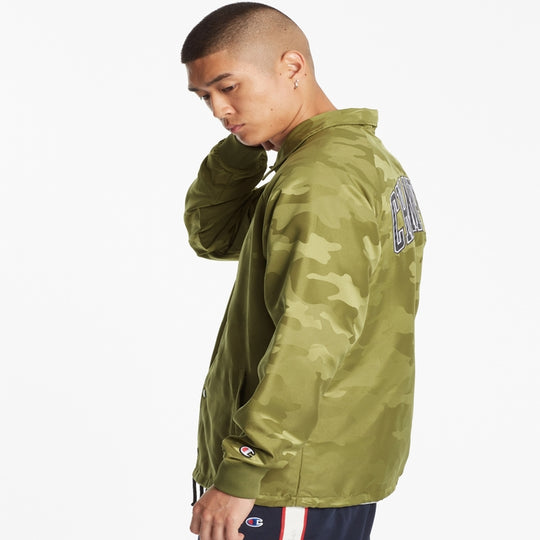 Champion Life Mens Camo Coaches Jacket, M, Olive Khaki Jacquard Camo