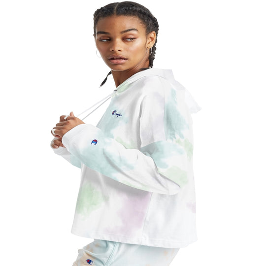 Champion Life Womens Summer Sweats Oversized Hoodie, L, Cloud Dye White Multi